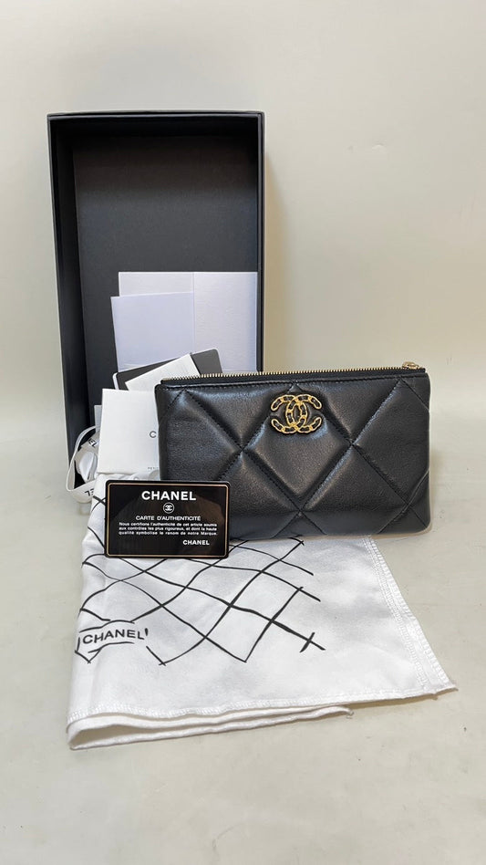 Chanel Black Leather Quilted Clutch Bag