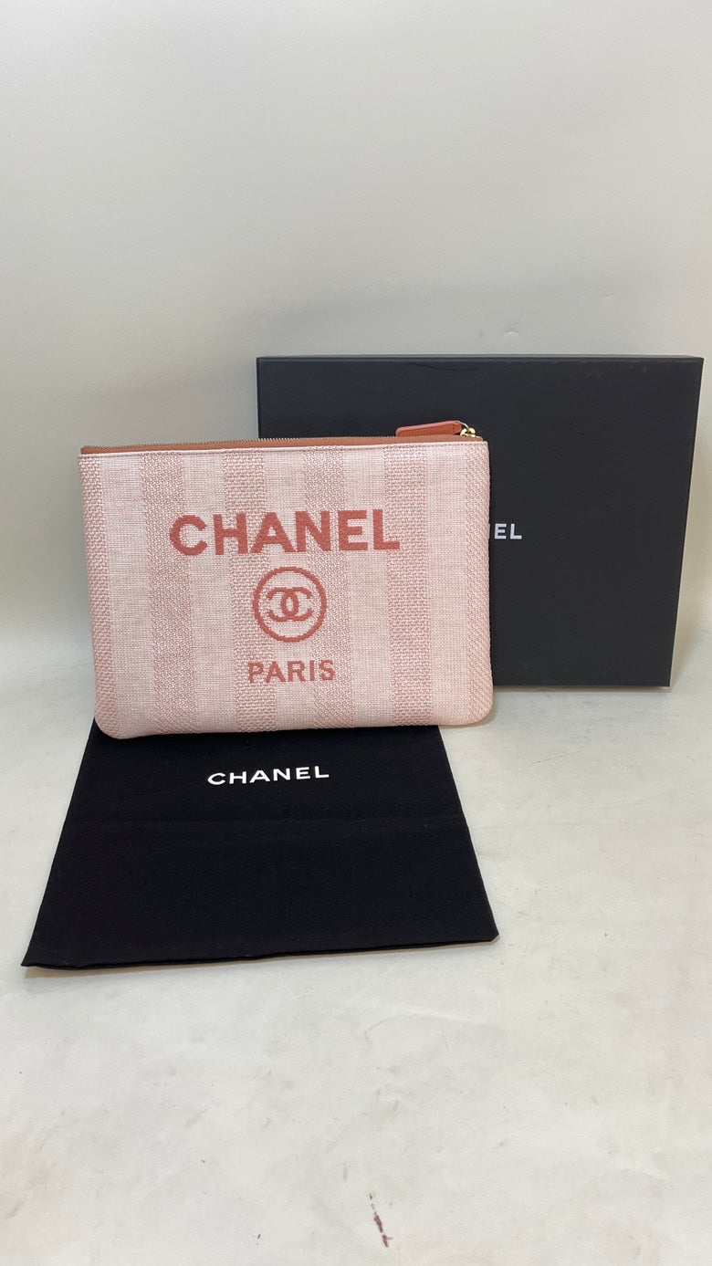 Chanel Preload Clutch Bag in Pink Striped Canvas