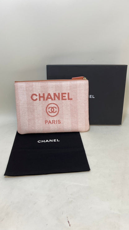 Chanel Preload Clutch Bag in Pink Striped Canvas