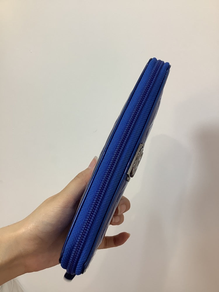 Chanel Boy Patent Wallet in Electric Blue with Card - Designer Handbag