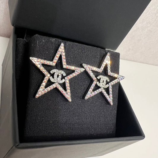 CHANEL Star Crystal Silver Earrings