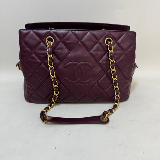 Chanel Quilted Leather Tote Bag in Burgundy