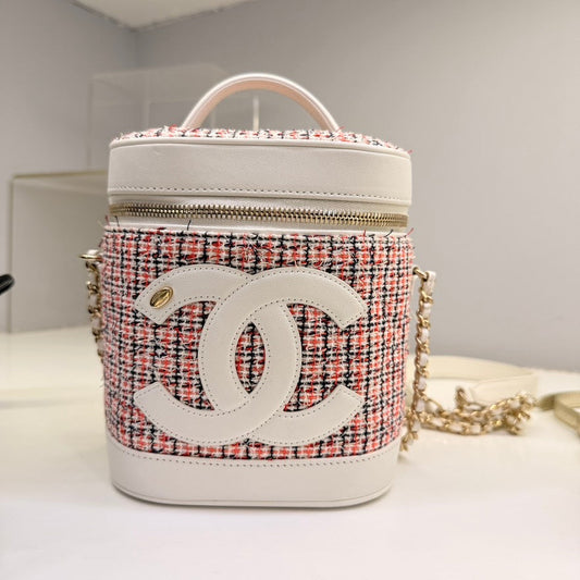 Chanel Tweed Vanity Case Bag in Pink Leather Type