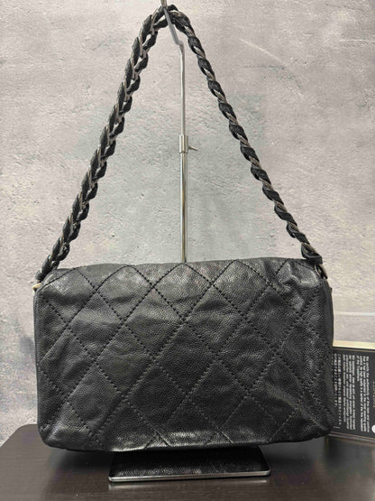 Chanel Caviar Flap Shoulder Bag Black Leather RE