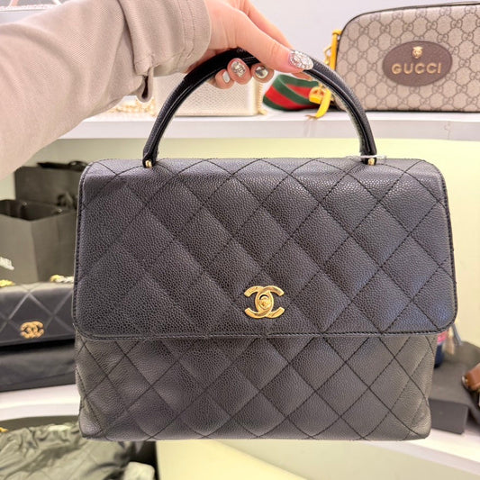 Chanel Vintage Caviar Leather Black Top Handle Bag