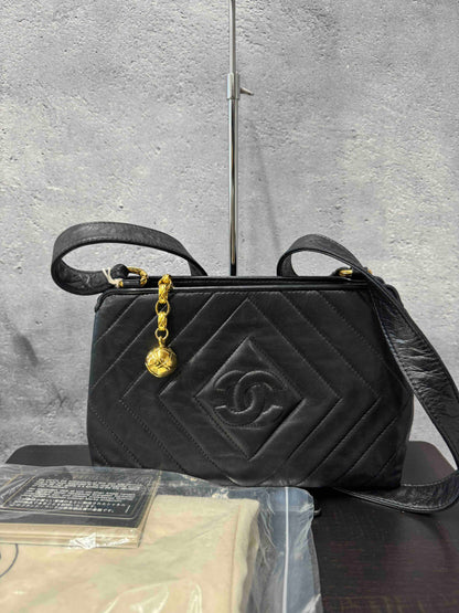 Chanel Gold Ball Crossbody JY Black Leather Bag