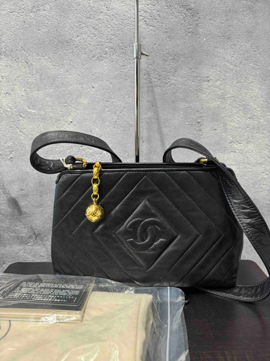 Chanel Gold Ball Crossbody JY Black Leather Bag