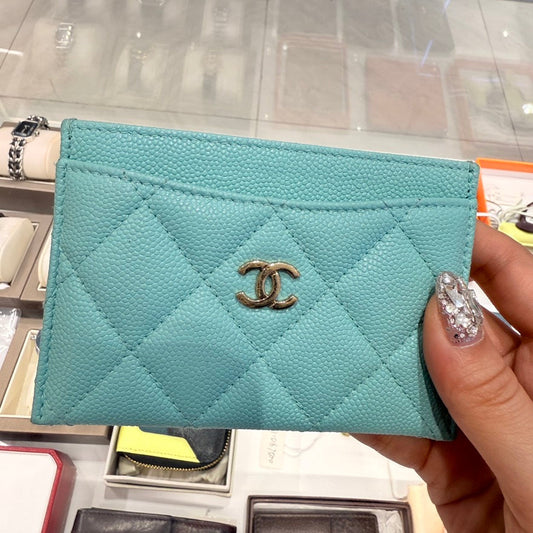 Chanel Quilted Card Case in Turquoise Leather