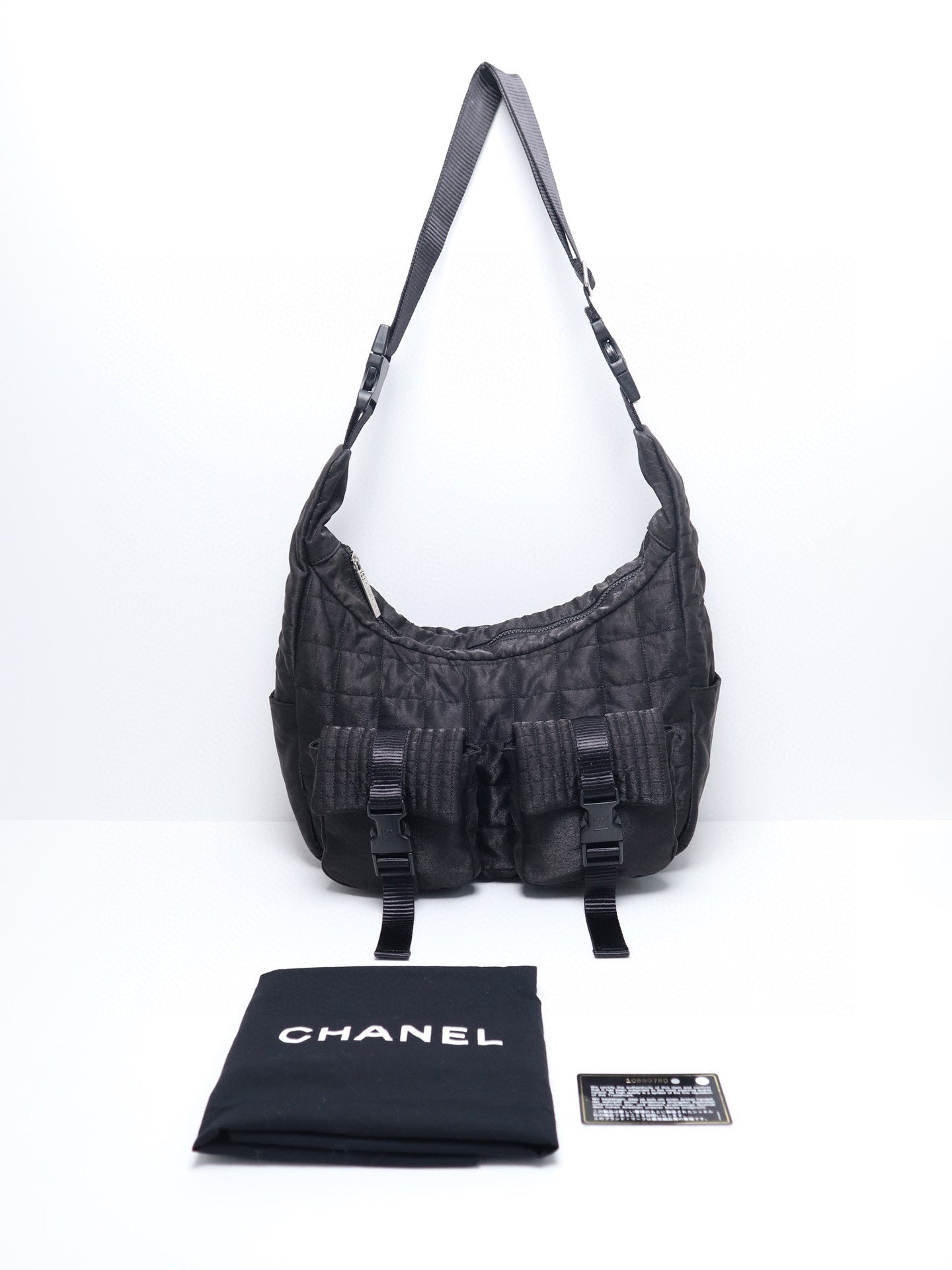 Chanel Sports Line Collection Black Hobo Crossbody Bag Adjustable Strap Very Good Condition