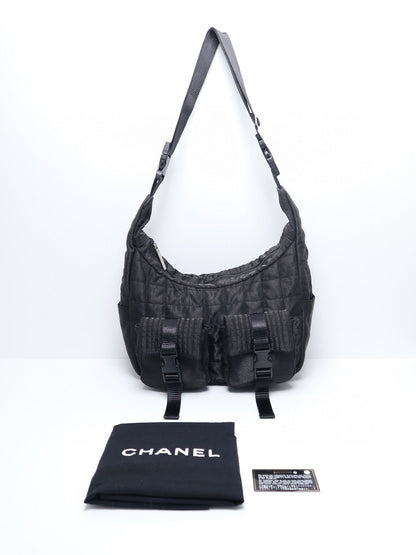 Chanel Sports Line Collection Black Hobo Crossbody Bag Adjustable Strap Very Good Condition