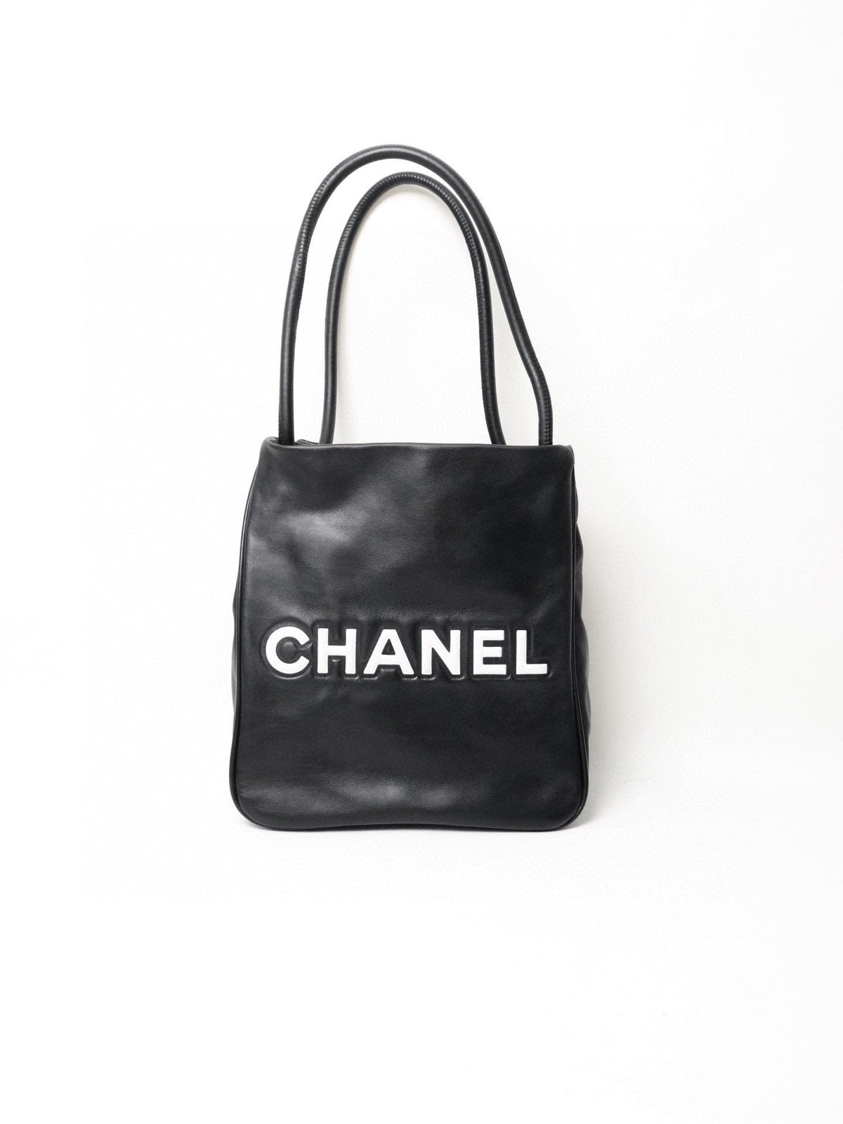 Chanel Camelia Black Leather Double Face Tote Bag - Very Good Condition
