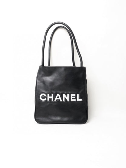 Chanel Camelia Black Leather Double Face Tote Bag - Very Good Condition