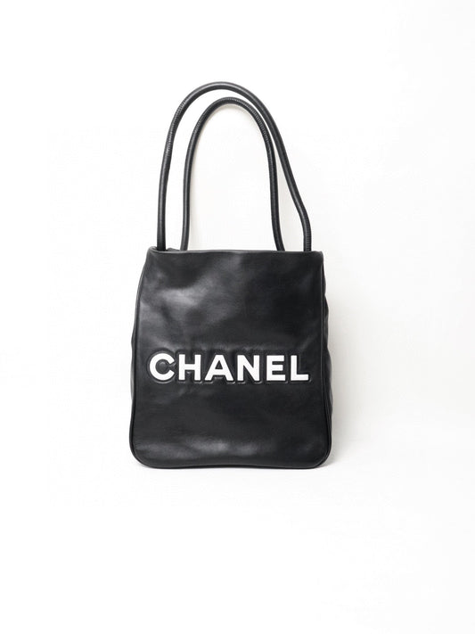 Chanel Camelia Black Leather Double Face Tote Bag - Very Good Condition