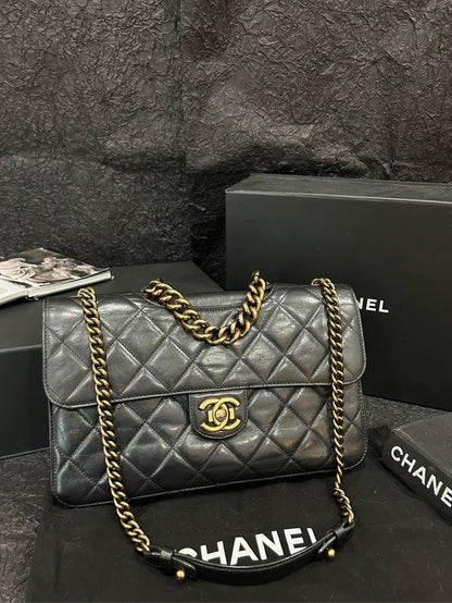 Chanel Black Calfskin with Gold-Tone Hardware Bombay Chain Flap Bag cm×cm