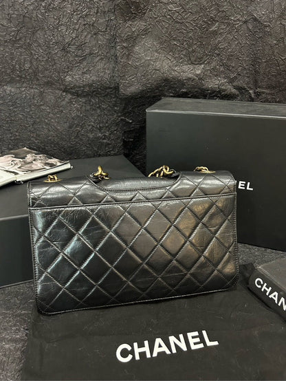 Chanel Black Calfskin with Gold-Tone Hardware Bombay Chain Flap Bag cm×cm