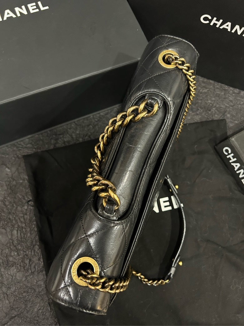 Chanel Black Calfskin with Gold-Tone Hardware Bombay Chain Flap Bag cm×cm