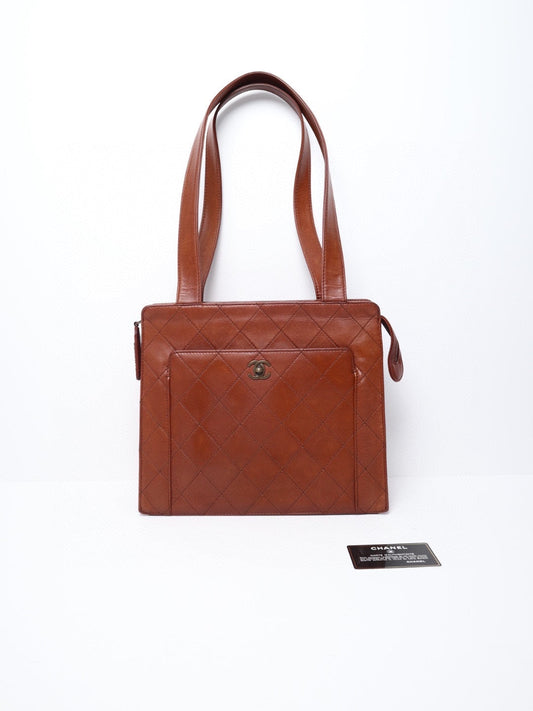 Chanel CC Turnlock Caramel Leather Tote Bag Very Good Condition