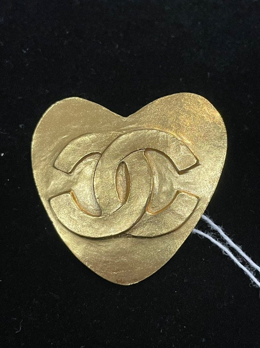 Chanel Heart Logo Gold Brooch