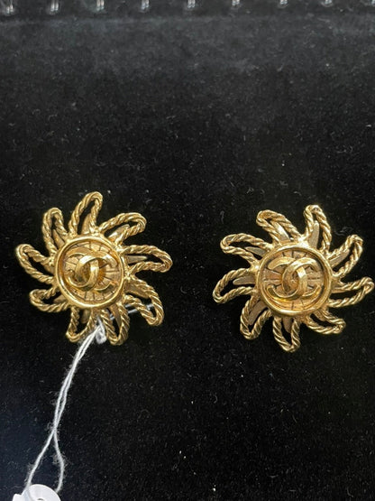 Chanel Sunburst Gold Clip-On Earrings