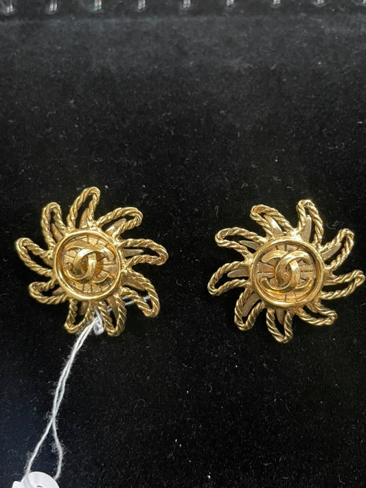 Chanel Sunburst Gold Clip-On Earrings