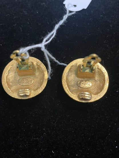 Chanel Vintage Clip On Earrings Gold Black Floral Motif