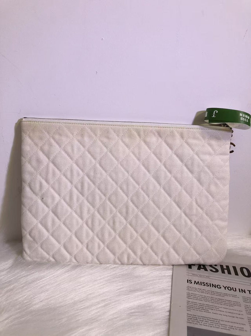 Chanel CUBA Quilted Canvas Clutch in White with Multicolor Print