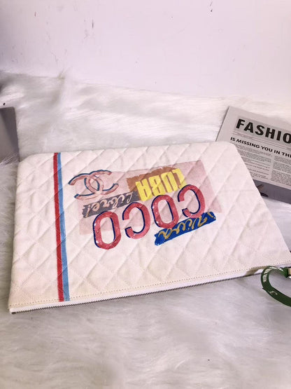 Chanel CUBA Quilted Canvas Clutch in White with Multicolor Print