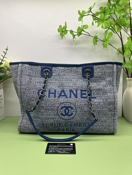 Chanel Deauville Tote Grey Fabric Bag