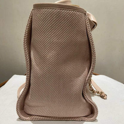 Chanel Large Canvas Beach Tote with Calfskin and Gold Chain in Beige