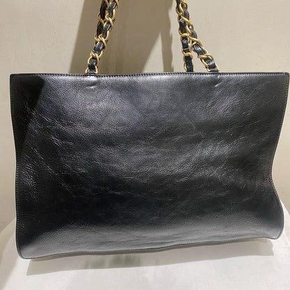Chanel Large Shopping Bag Black Leather Tote