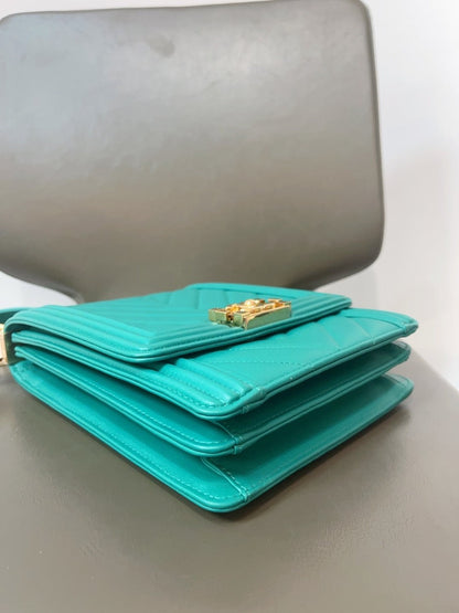 Chanel North South Leboy Green Crossbody Bag with Card