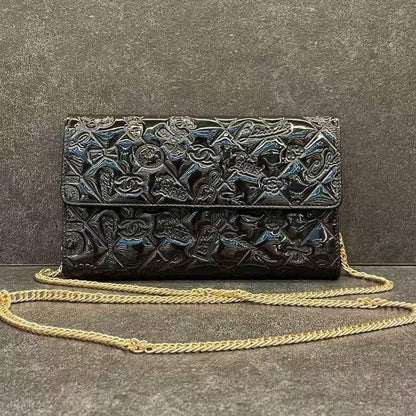 Chanel Black Embossed Leather Wallet