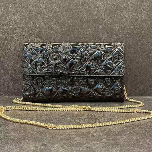 Chanel Black Embossed Leather Wallet