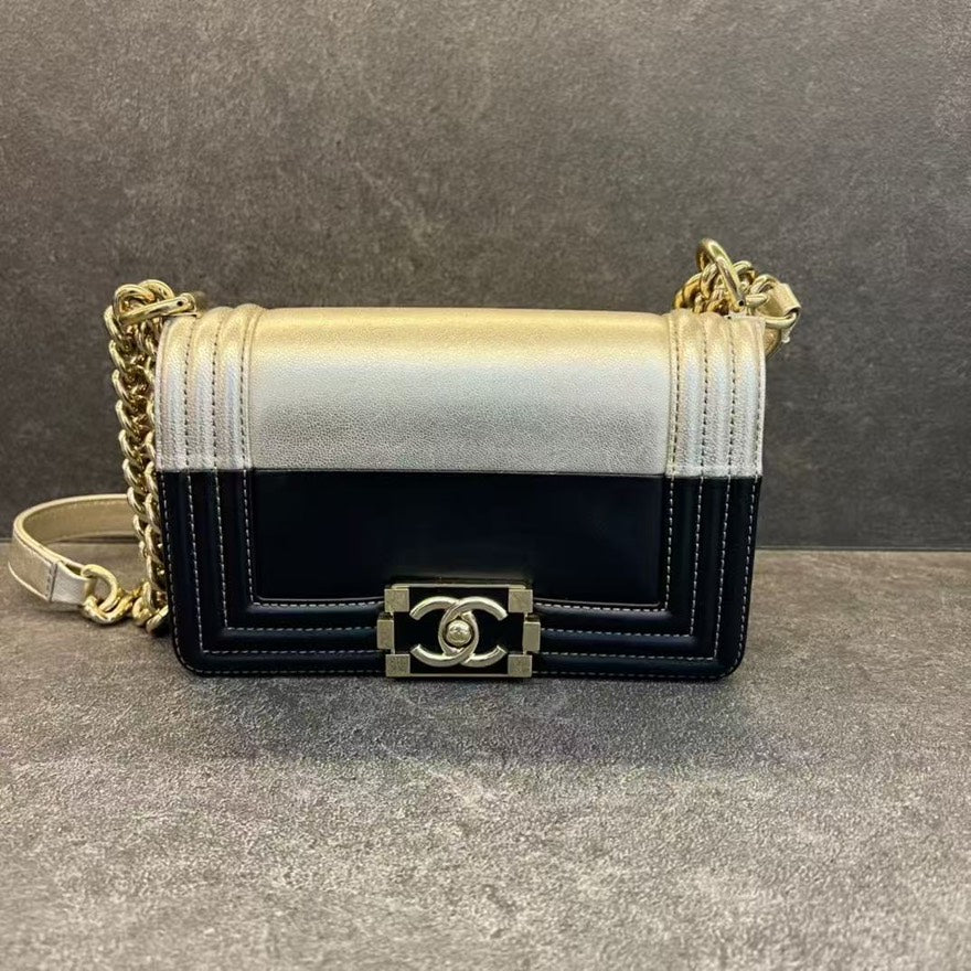 Chanel Leboy Bag in Gold and Black Leather Crossbody