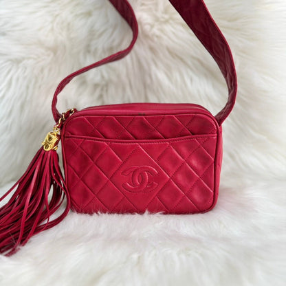 Chanel Red Lambskin Crossbody Bag - Women's Designer Handbag