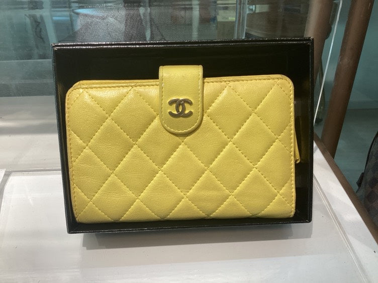 Chanel Lambskin Quilted Wallet in Yellow with Box and Card