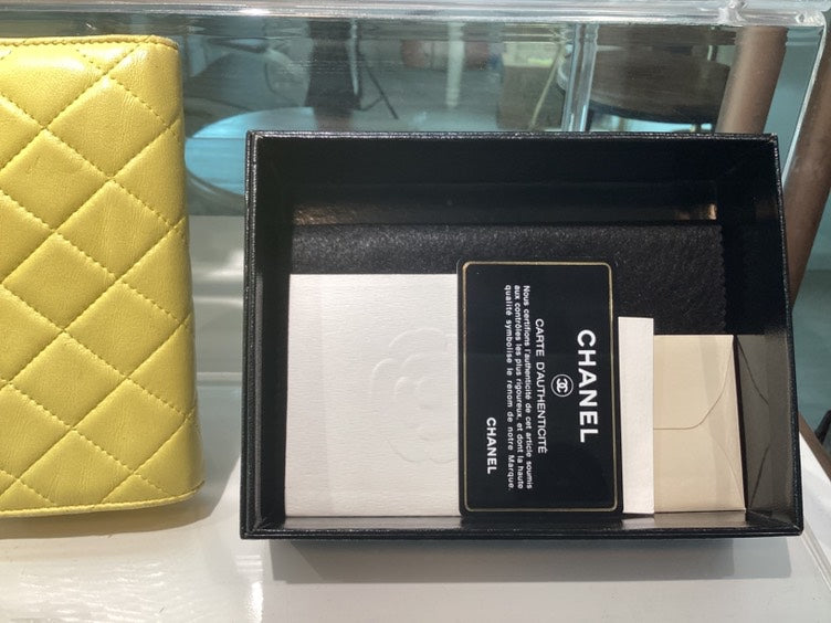 Chanel Lambskin Quilted Wallet in Yellow with Box and Card