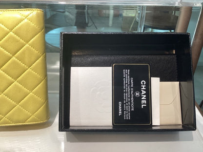 Chanel Lambskin Quilted Wallet in Yellow with Box and Card