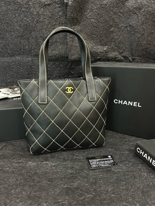 Chanel Black Topstitch Vivienne Tote Bag - Designer Leather Handbag cm x cm