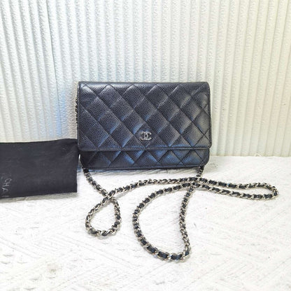 Preloved Chanel WOC Wallet on Chain Bag Black Leather Crossbody