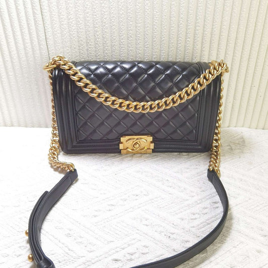 Chanel Le Boy Bag Medium Black Leather Shoulder Bag