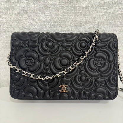 Chanel Camellia Calfskin Wallet on Chain FM Black Leather Crossbody Bag
