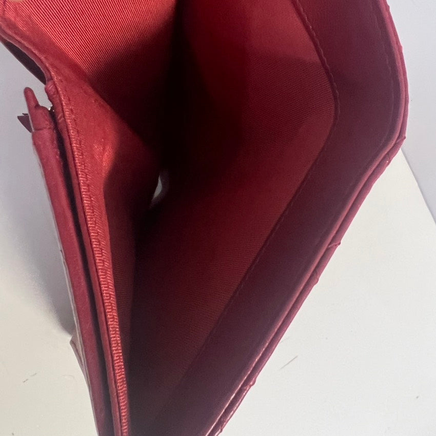 Preloved Chanel Quilted Red Leather Wallet