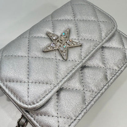 Chanel Mini Pouch on Chain FM Silver Quilted Leather Crossbody Bag