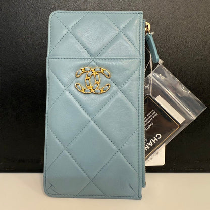 Preloved Chanel 19 Calfskin Pouch FM0174 Light Blue Leather Clutch