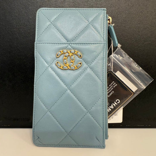 Preloved Chanel 19 Calfskin Pouch FM0174 Light Blue Leather Clutch