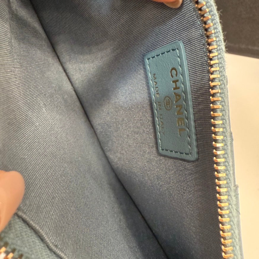 Preloved Chanel 19 Calfskin Pouch FM0174 Light Blue Leather Clutch