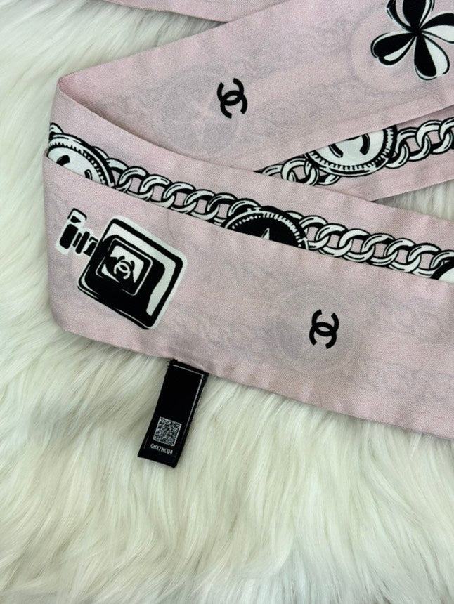 Chanel Bandeau Slim Silk Scarf in Pink