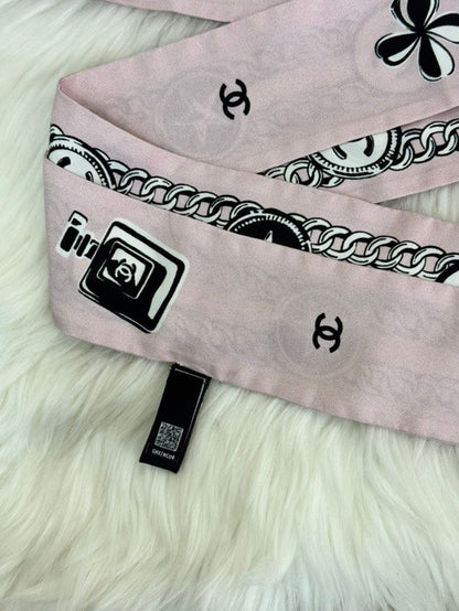 Chanel Bandeau Slim Silk Scarf in Pink