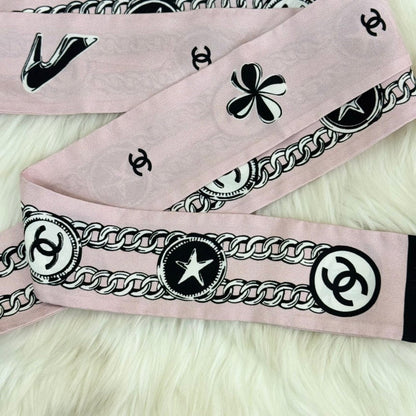 Chanel Bandeau Slim Silk Scarf in Pink